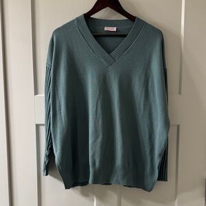 Pink Lily Women's Teal V-Neck Oversized Sweater